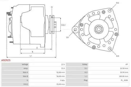 Generator 12 V AS-PL A9292S Bild Generator 12 V AS-PL A9292S