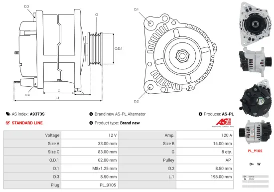 Generator 12 V AS-PL A9373S Bild Generator 12 V AS-PL A9373S