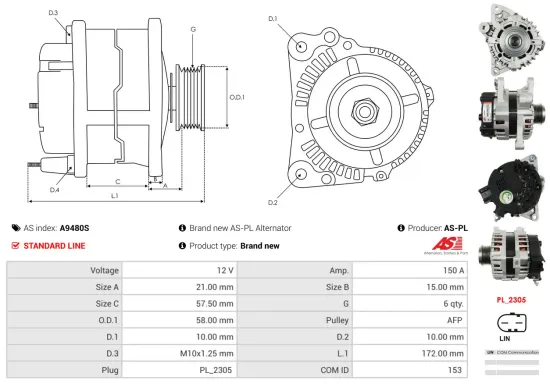 Generator 12 V AS-PL A9480S Bild Generator 12 V AS-PL A9480S