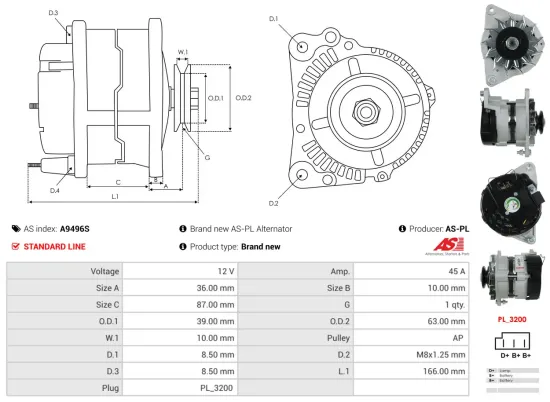 Generator 12 V AS-PL A9496S Bild Generator 12 V AS-PL A9496S
