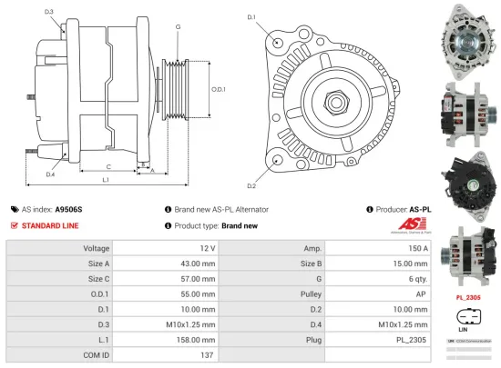 Generator 12 V AS-PL A9506S Bild Generator 12 V AS-PL A9506S