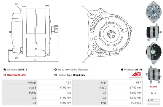 Generator 12 V AS-PL A9511S Bild Generator 12 V AS-PL A9511S