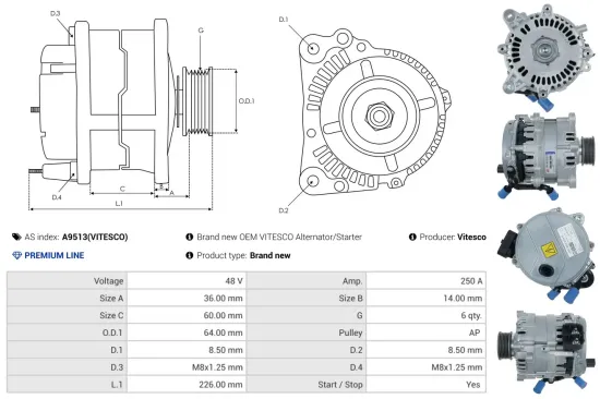 Generator 48 V AS-PL A9513(VITESCO) Bild Generator 48 V AS-PL A9513(VITESCO)