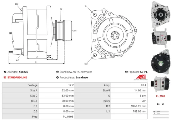 Generator 12 V AS-PL A9523S Bild Generator 12 V AS-PL A9523S