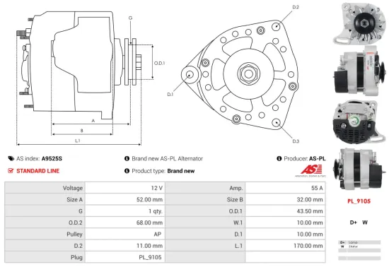 Generator 12 V AS-PL A9525S Bild Generator 12 V AS-PL A9525S