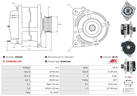 Generator 12 V AS-PL A9534S Bild Generator 12 V AS-PL A9534S