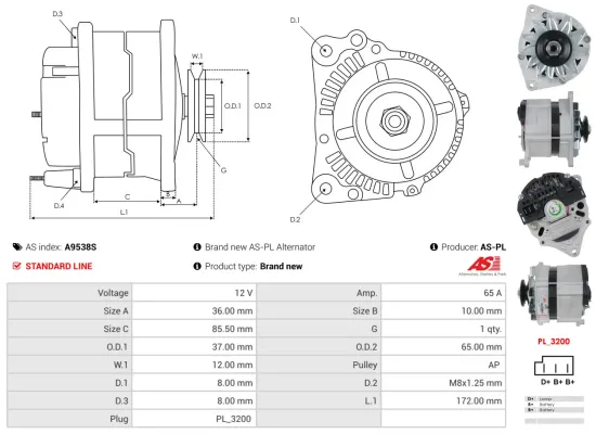 Generator 12 V AS-PL A9538S Bild Generator 12 V AS-PL A9538S