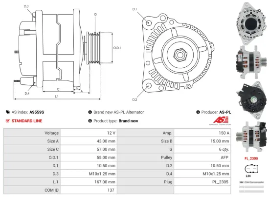 Generator 12 V AS-PL A9559S Bild Generator 12 V AS-PL A9559S