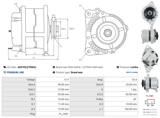 Generator 12 V AS-PL A9570(LETRIKA) Bild Generator 12 V AS-PL A9570(LETRIKA)