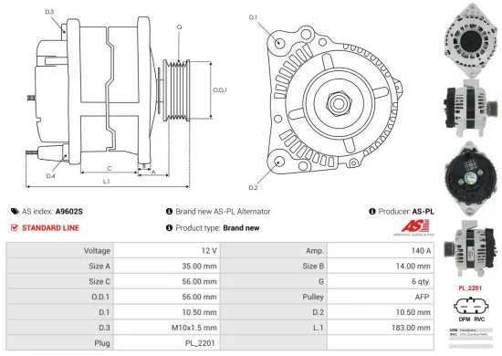 Generator 12 V AS-PL A9602S Bild Generator 12 V AS-PL A9602S