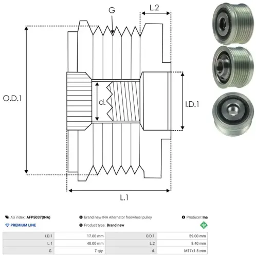 Generatorfreilauf AS-PL AFP5037(INA) Bild Generatorfreilauf AS-PL AFP5037(INA)