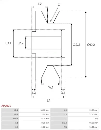 Riemenscheibe, Generator AS-PL AP0001 Bild Riemenscheibe, Generator AS-PL AP0001