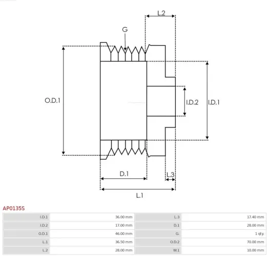 Riemenscheibe, Generator AS-PL AP0135S Bild Riemenscheibe, Generator AS-PL AP0135S