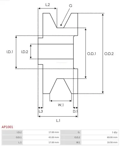 Riemenscheibe, Generator AS-PL AP1001 Bild Riemenscheibe, Generator AS-PL AP1001