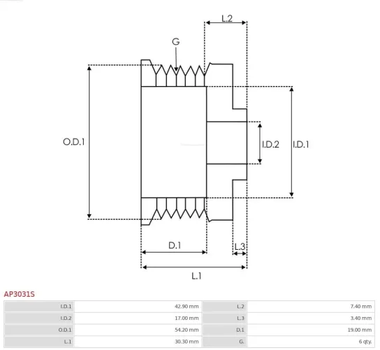 Riemenscheibe, Generator AS-PL AP3031S Bild Riemenscheibe, Generator AS-PL AP3031S