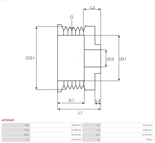 Riemenscheibe, Generator AS-PL AP3044S Bild Riemenscheibe, Generator AS-PL AP3044S