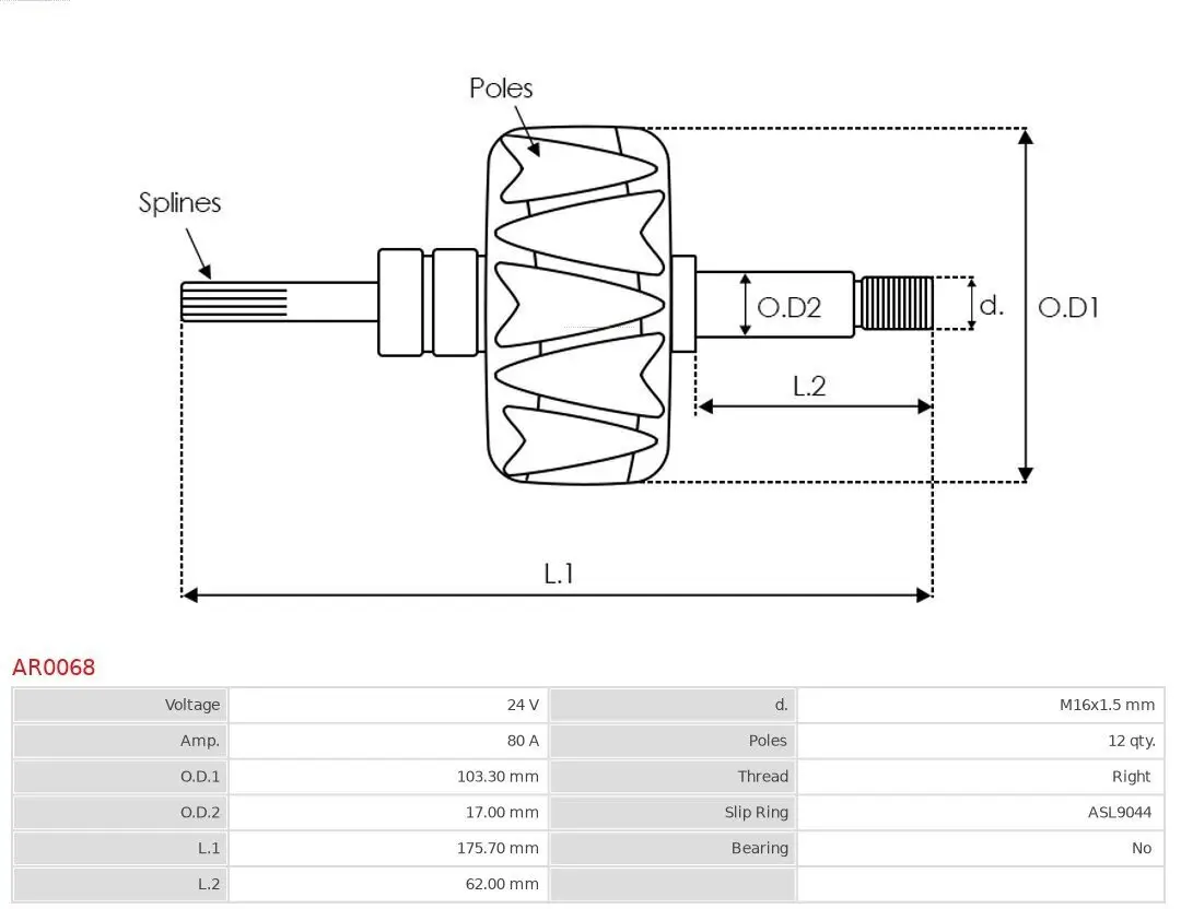 Läufer, Generator 24 V AS-PL AR0068 Bild Läufer, Generator 24 V AS-PL AR0068