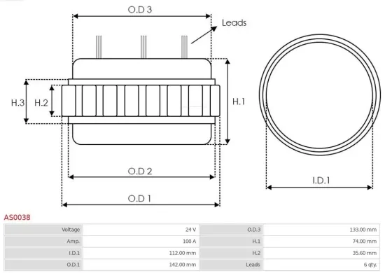 Stator, Generator 24 V AS-PL AS0038 Bild Stator, Generator 24 V AS-PL AS0038