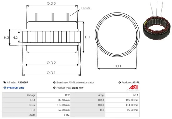 Stator, Generator 12 V AS-PL AS0058P Bild Stator, Generator 12 V AS-PL AS0058P
