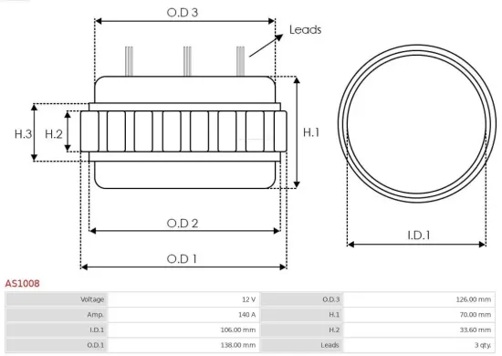 Stator, Generator 12 V AS-PL AS1008 Bild Stator, Generator 12 V AS-PL AS1008