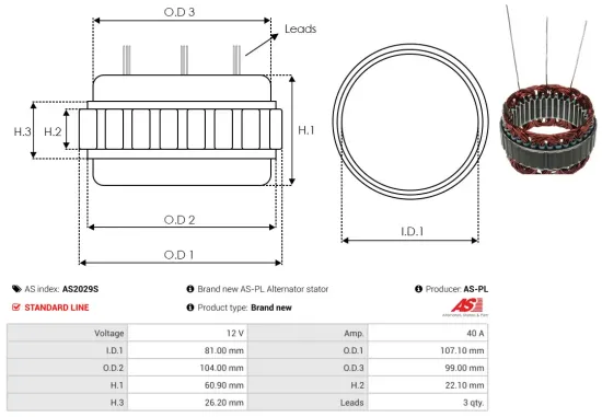 Stator, Generator 12 V AS-PL AS2029S Bild Stator, Generator 12 V AS-PL AS2029S