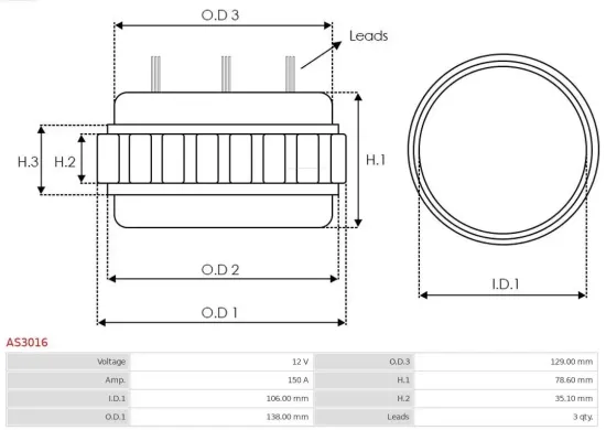 Stator, Generator 12 V AS-PL AS3016 Bild Stator, Generator 12 V AS-PL AS3016