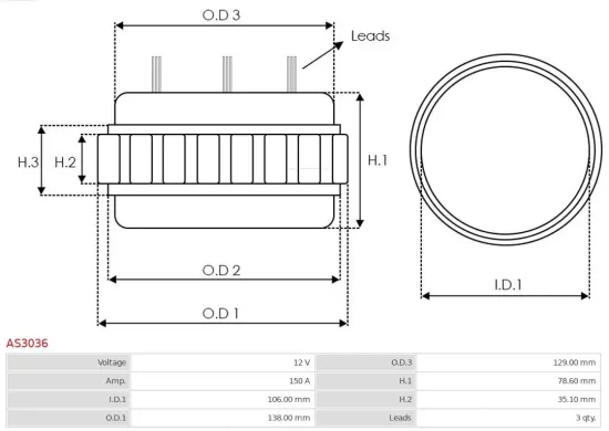 Stator, Generator 12 V AS-PL AS3036 Bild Stator, Generator 12 V AS-PL AS3036