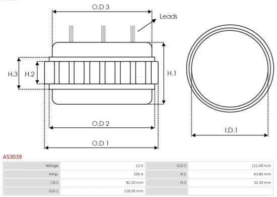 Stator, Generator 12 V AS-PL AS3039 Bild Stator, Generator 12 V AS-PL AS3039
