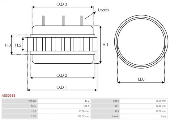 Stator, Generator 12 V AS-PL AS3058S Bild Stator, Generator 12 V AS-PL AS3058S