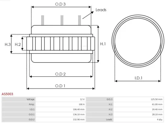 Stator, Generator 12 V AS-PL AS5003 Bild Stator, Generator 12 V AS-PL AS5003