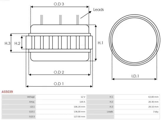 Stator, Generator 12 V AS-PL AS5039 Bild Stator, Generator 12 V AS-PL AS5039