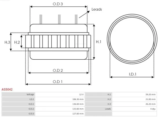Stator, Generator 12 V AS-PL AS5042 Bild Stator, Generator 12 V AS-PL AS5042