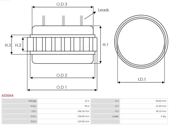 Stator, Generator 12 V AS-PL AS5044 Bild Stator, Generator 12 V AS-PL AS5044