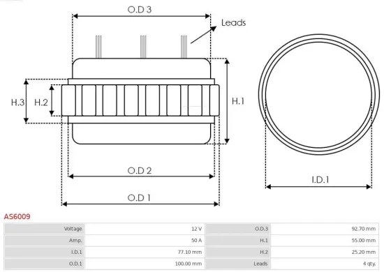 Stator, Generator 12 V AS-PL AS6009 Bild Stator, Generator 12 V AS-PL AS6009
