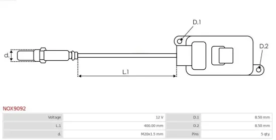 NOx-Sensor, Harnstoffeinspritzung 12 V AS-PL NOX9092 Bild NOx-Sensor, Harnstoffeinspritzung 12 V AS-PL NOX9092
