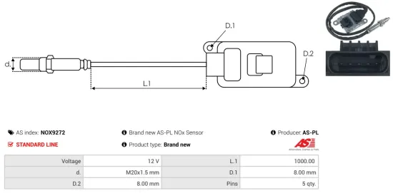 NOx-Sensor, Harnstoffeinspritzung 12 V AS-PL NOX9272 Bild NOx-Sensor, Harnstoffeinspritzung 12 V AS-PL NOX9272