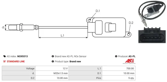 NOx-Sensor, Harnstoffeinspritzung 12 V AS-PL NOX9313 Bild NOx-Sensor, Harnstoffeinspritzung 12 V AS-PL NOX9313