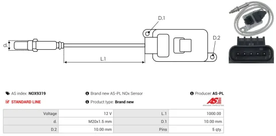 NOx-Sensor, Harnstoffeinspritzung 12 V AS-PL NOX9319 Bild NOx-Sensor, Harnstoffeinspritzung 12 V AS-PL NOX9319