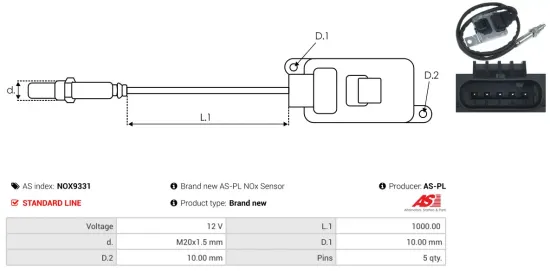 NOx-Sensor, Harnstoffeinspritzung 12 V AS-PL NOX9331 Bild NOx-Sensor, Harnstoffeinspritzung 12 V AS-PL NOX9331