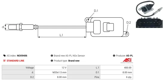 NOx-Sensor, Harnstoffeinspritzung 12 V AS-PL NOX9406 Bild NOx-Sensor, Harnstoffeinspritzung 12 V AS-PL NOX9406