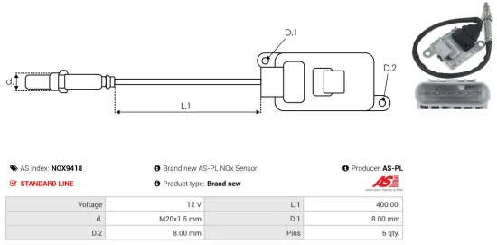 NOx-Sensor, Harnstoffeinspritzung 12 V AS-PL NOX9418 Bild NOx-Sensor, Harnstoffeinspritzung 12 V AS-PL NOX9418