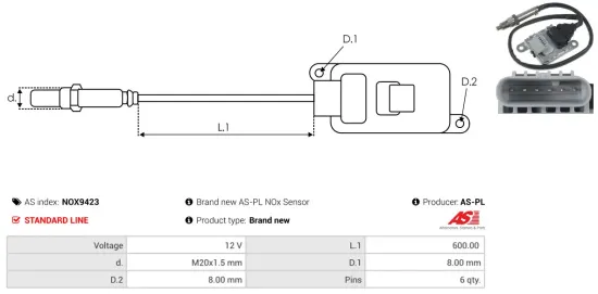 NOx-Sensor, Harnstoffeinspritzung 12 V AS-PL NOX9423 Bild NOx-Sensor, Harnstoffeinspritzung 12 V AS-PL NOX9423