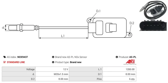 NOx-Sensor, Harnstoffeinspritzung 12 V AS-PL NOX9437 Bild NOx-Sensor, Harnstoffeinspritzung 12 V AS-PL NOX9437