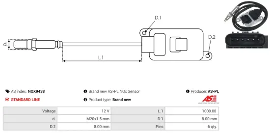 NOx-Sensor, Harnstoffeinspritzung 12 V AS-PL NOX9438 Bild NOx-Sensor, Harnstoffeinspritzung 12 V AS-PL NOX9438