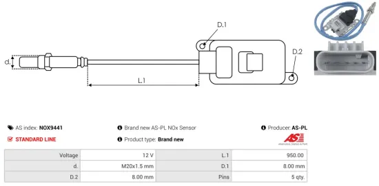 NOx-Sensor, Harnstoffeinspritzung 12 V AS-PL NOX9441 Bild NOx-Sensor, Harnstoffeinspritzung 12 V AS-PL NOX9441