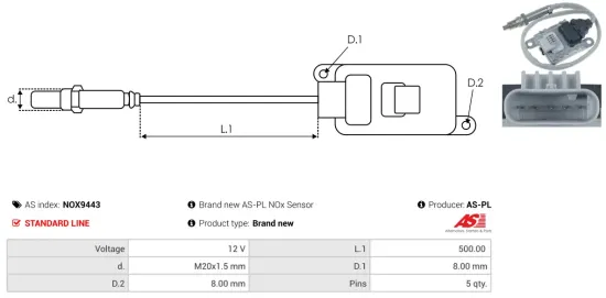NOx-Sensor, Harnstoffeinspritzung 12 V AS-PL NOX9443 Bild NOx-Sensor, Harnstoffeinspritzung 12 V AS-PL NOX9443