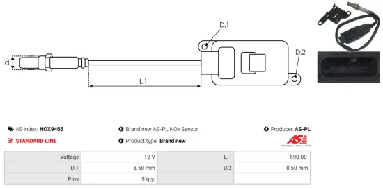 NOx-Sensor, Harnstoffeinspritzung 12 V AS-PL NOX9465 Bild NOx-Sensor, Harnstoffeinspritzung 12 V AS-PL NOX9465
