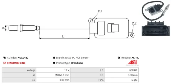 NOx-Sensor, Harnstoffeinspritzung 12 V AS-PL NOX9482 Bild NOx-Sensor, Harnstoffeinspritzung 12 V AS-PL NOX9482