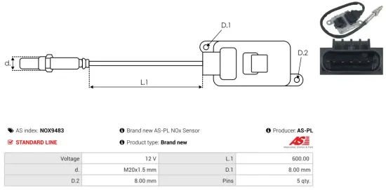 NOx-Sensor, Harnstoffeinspritzung 12 V AS-PL NOX9483 Bild NOx-Sensor, Harnstoffeinspritzung 12 V AS-PL NOX9483