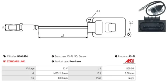 NOx-Sensor, Harnstoffeinspritzung 12 V AS-PL NOX9484 Bild NOx-Sensor, Harnstoffeinspritzung 12 V AS-PL NOX9484